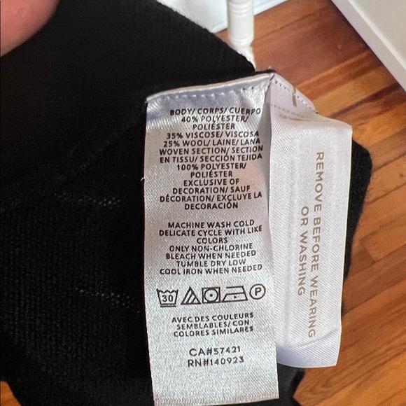 LOFT Black Swiss Dot Ruffle Neck Long Sleeve Dress with Sheer Detail NWT Size S - Picture 10 of 10